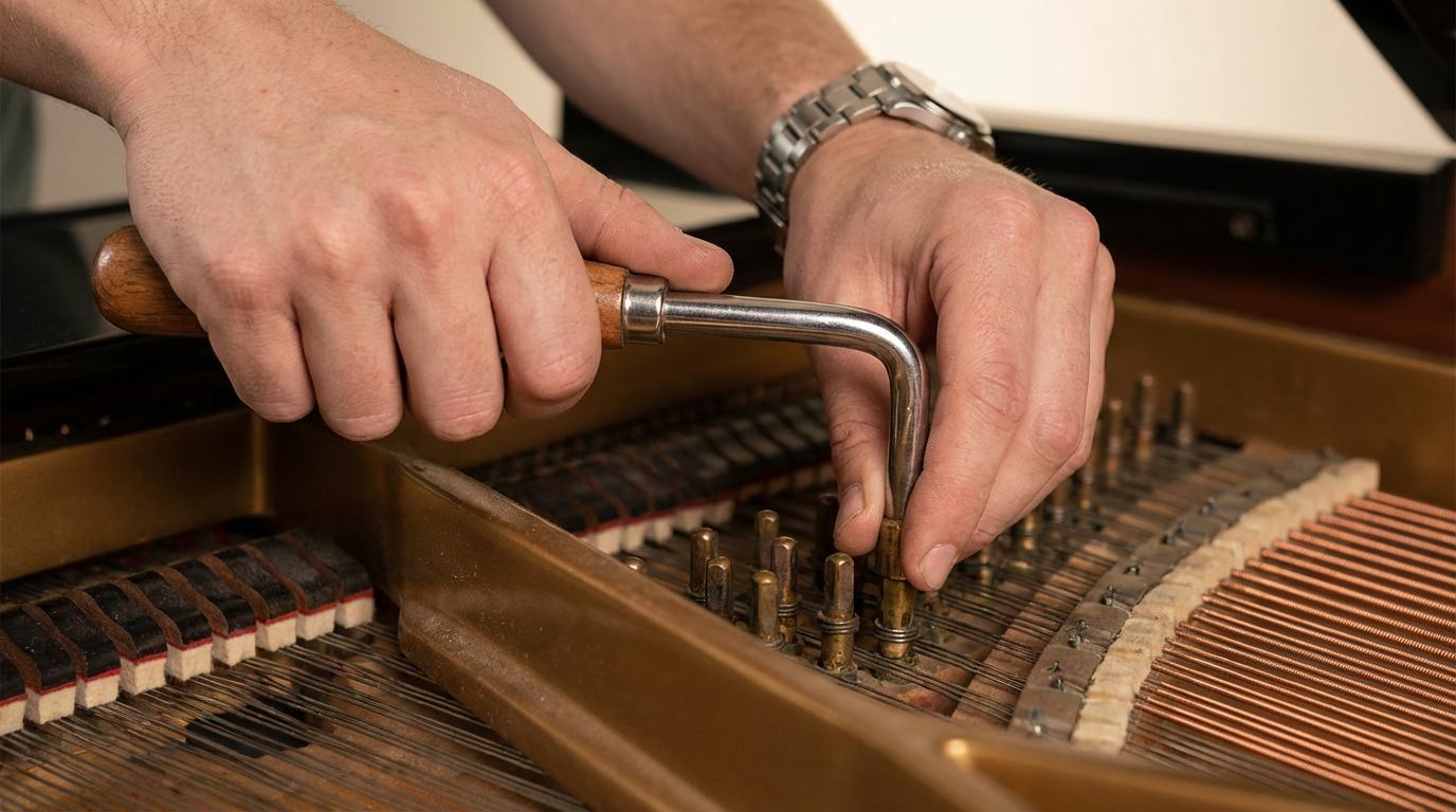 調律作業中の手元